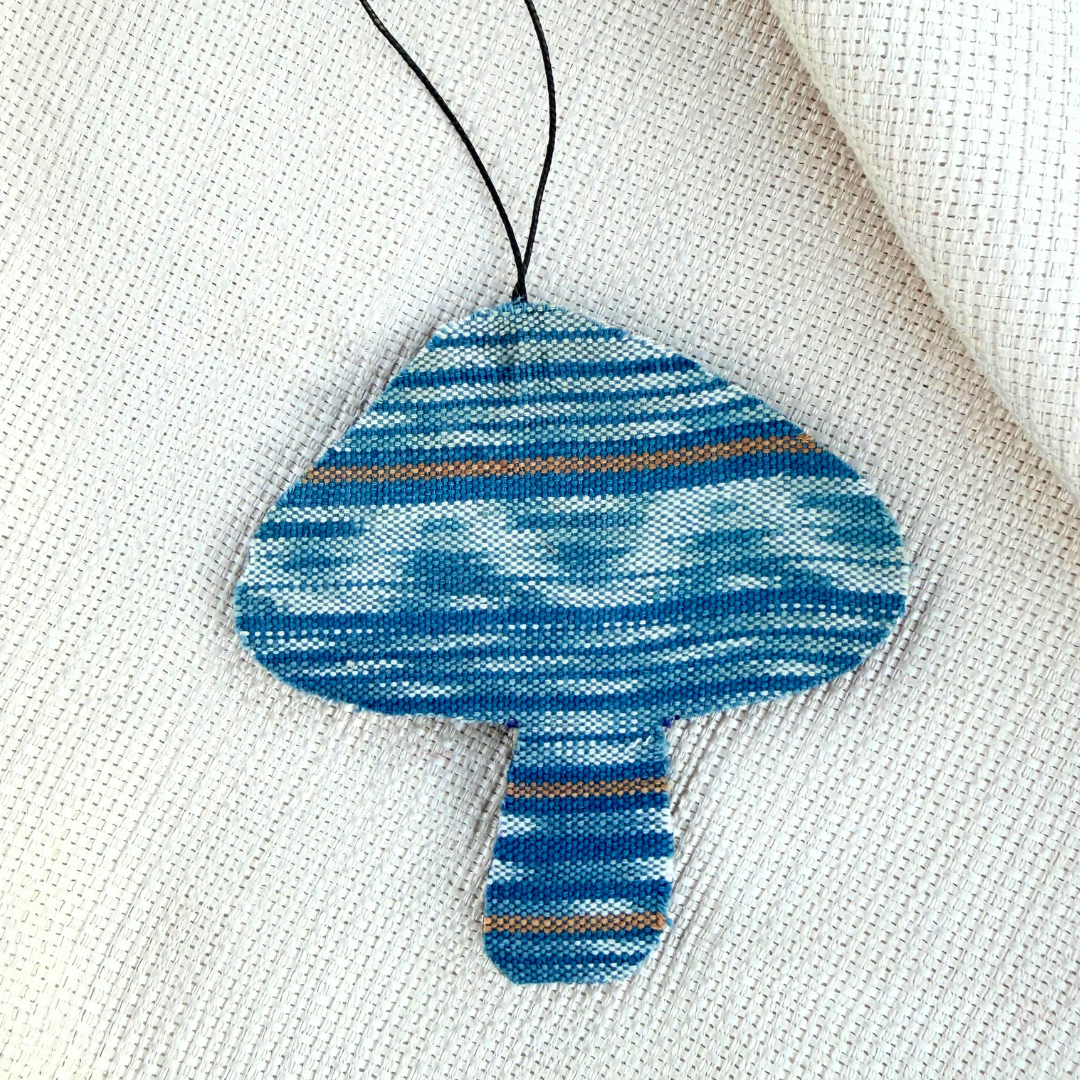 Wooden Handpainted Mushroom Ornaments- Blue