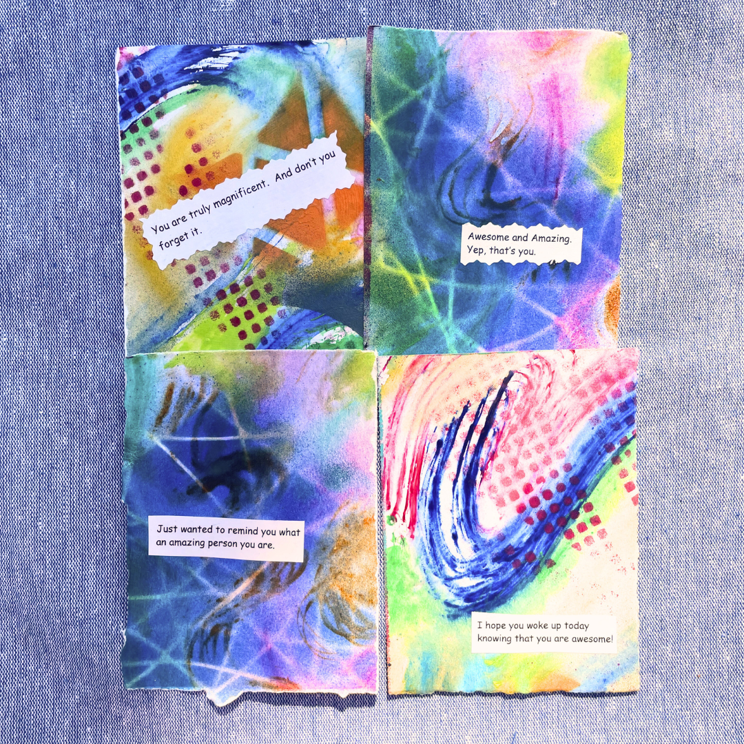 Good Vibes Snail Mail- Set of 4 Handpainted Cards with Envelopes, H