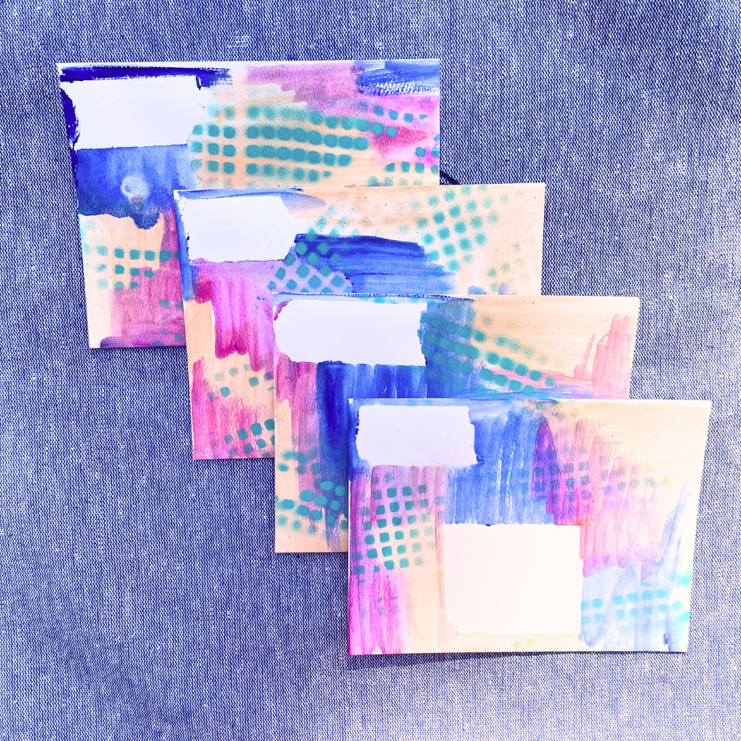 Good Vibes Snail Mail- Set of 4 Handpainted Cards with Envelopes, K