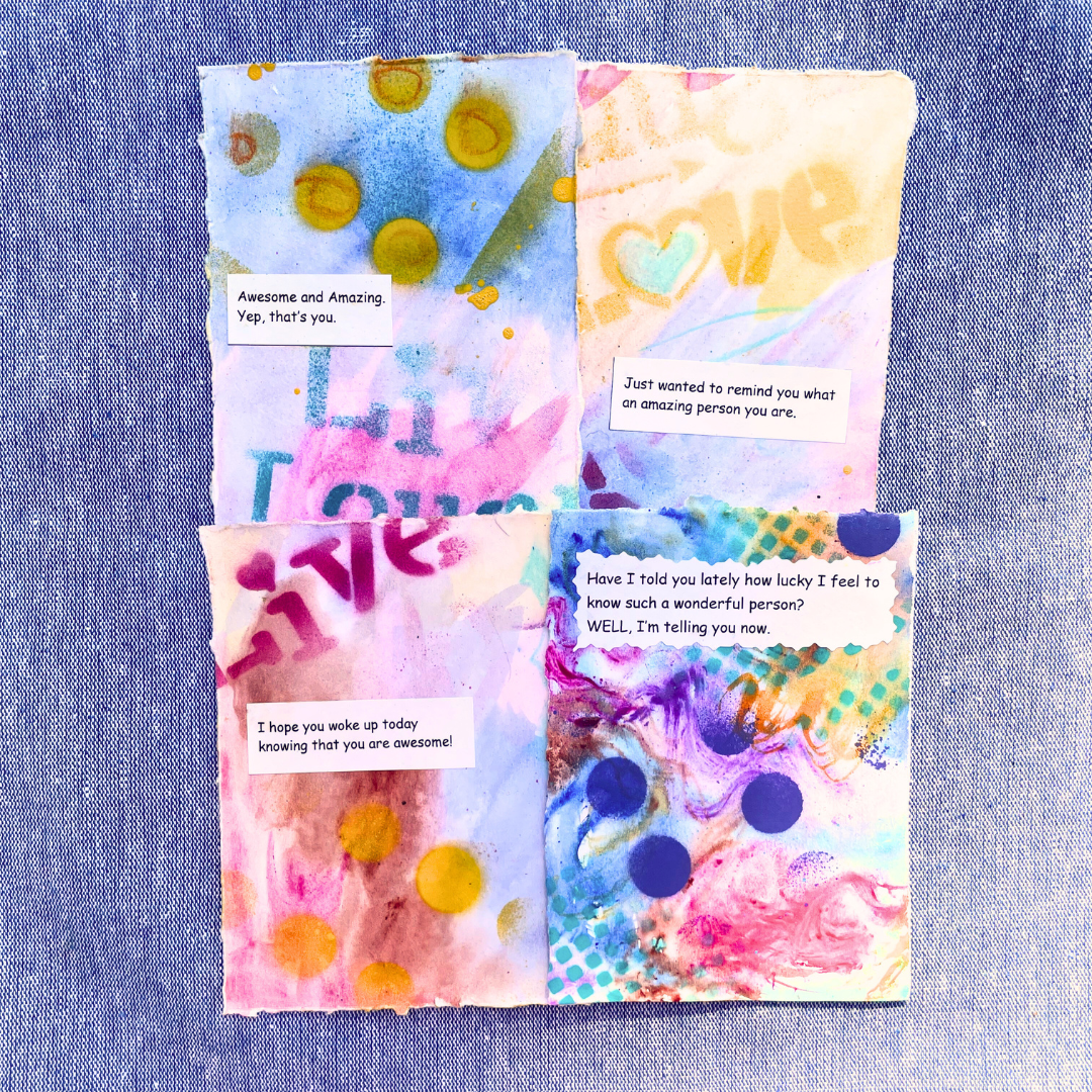 Good Vibes Snail Mail- Set of 4 Handpainted Cards with Envelopes, K