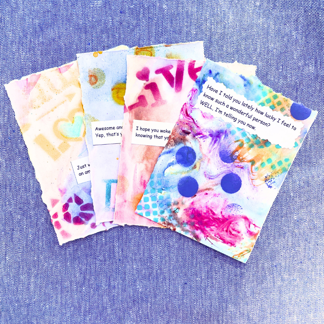 Good Vibes Snail Mail- Set of 4 Handpainted Cards with Envelopes, K