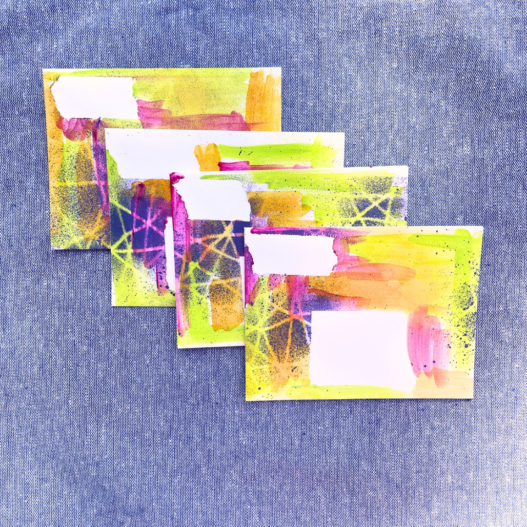Good Vibes Snail Mail- Set of 4 Handpainted Cards with Envelopes, C