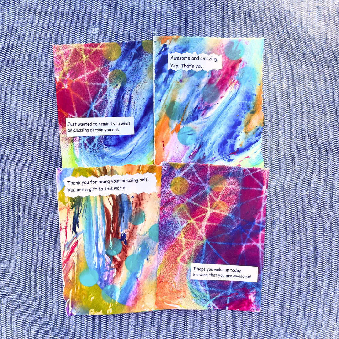 Good Vibes Snail Mail- Set of 4 Handpainted Cards with Envelopes, J