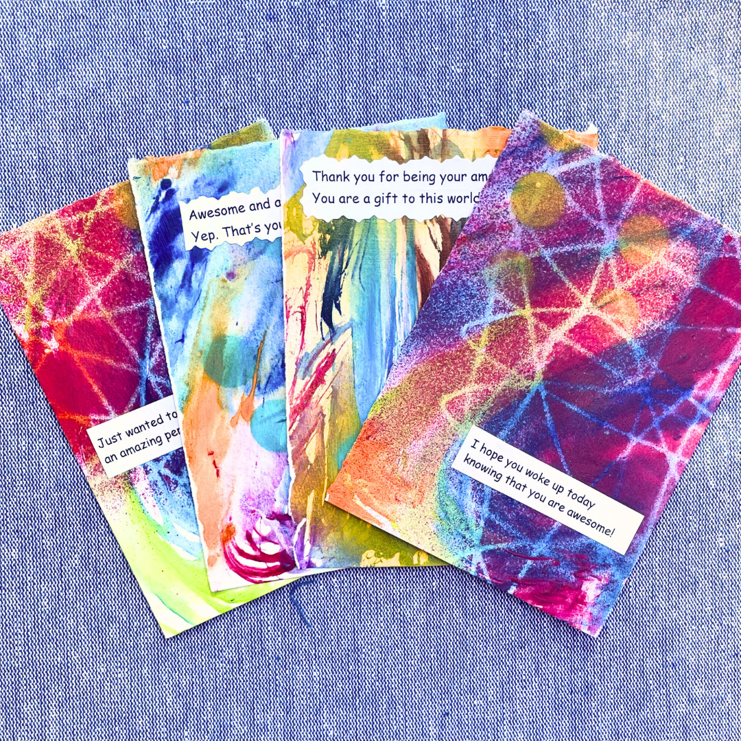 Good Vibes Snail Mail- Set of 4 Handpainted Cards with Envelopes, J