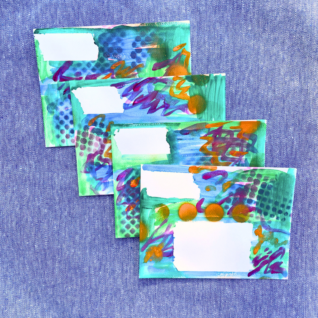 Good Vibes Snail Mail- Set of 4 Handpainted Cards with Envelopes, F