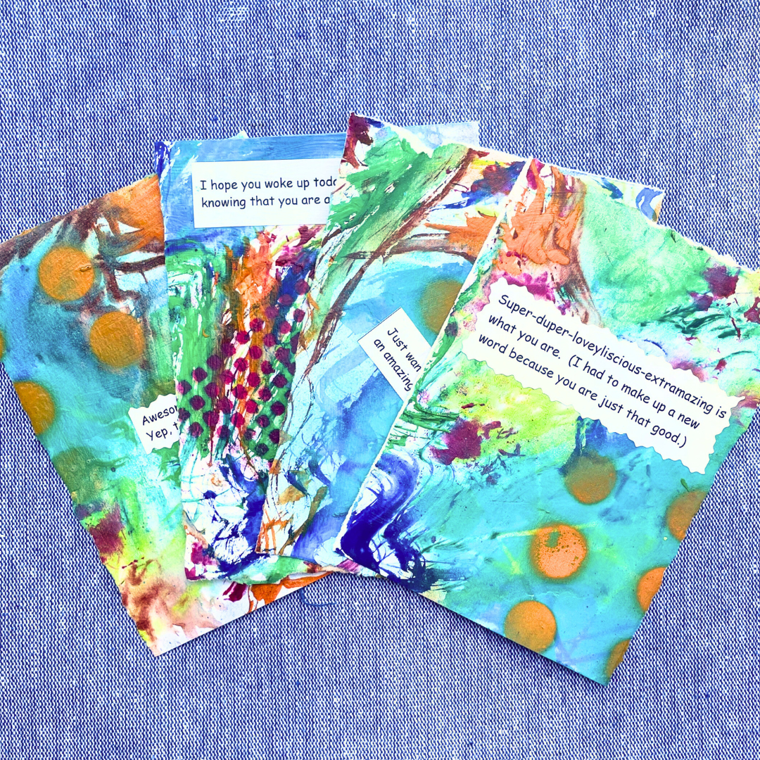 Good Vibes Snail Mail- Set of 4 Handpainted Cards with Envelopes, F