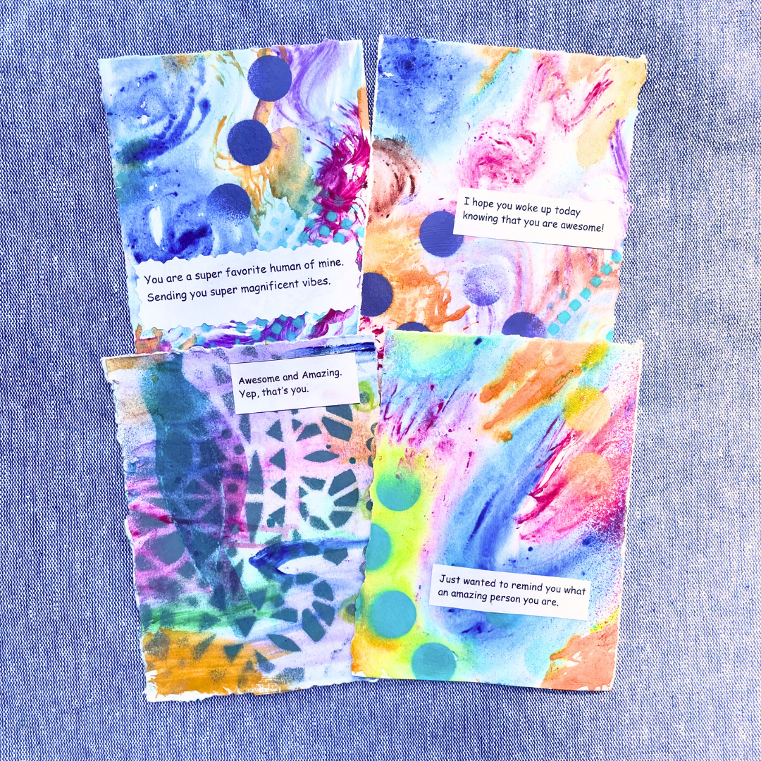 Good Vibes Snail Mail- Set of 4 Handpainted Cards with Envelopes, I
