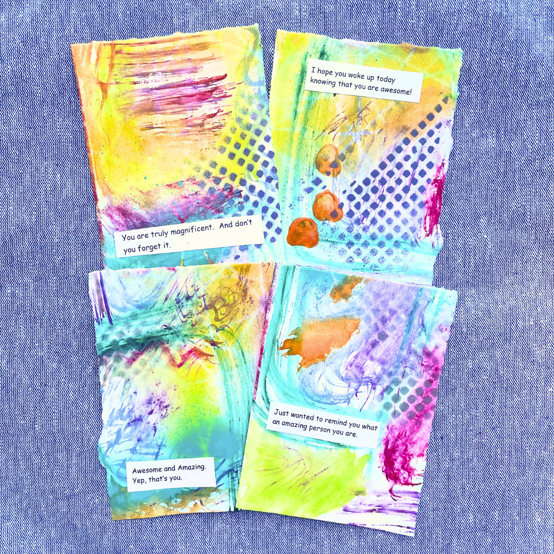 Good Vibes Snail Mail- Set of 4 Handpainted Cards with Envelopes,E