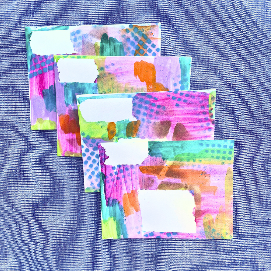 Good Vibes Snail Mail- Set of 4 Handpainted Cards with Envelopes, D