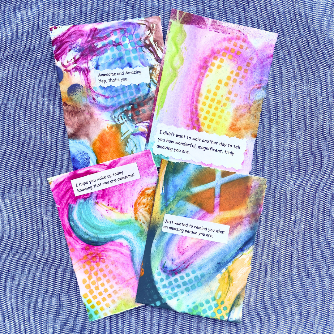 Good Vibes Snail Mail- Set of 4 Handpainted Cards with Envelopes, D