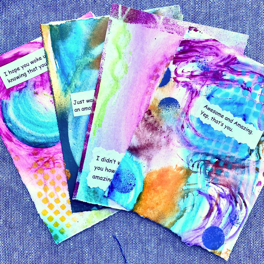 Good Vibes Snail Mail- Set of 4 Handpainted Cards with Envelopes, D