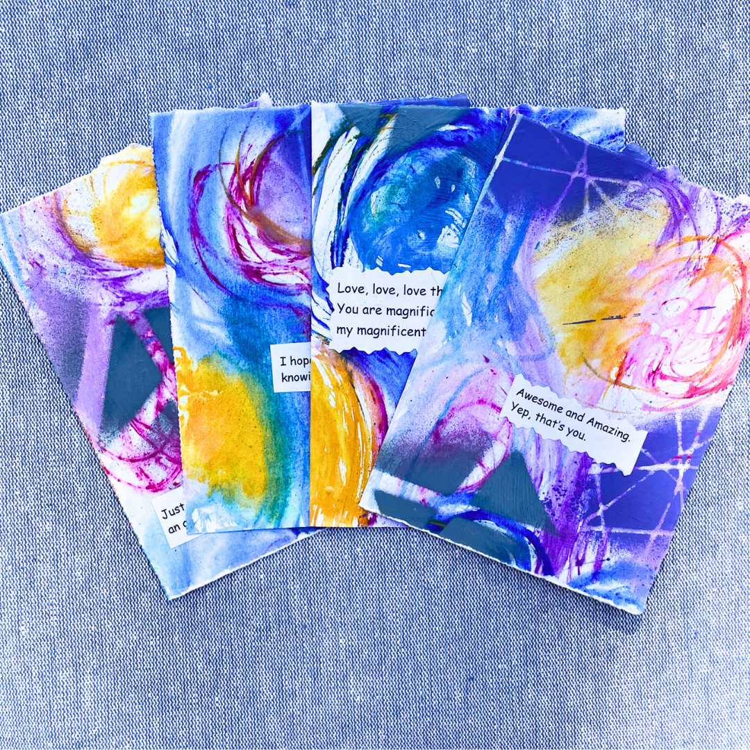 Good Vibes Snail Mail- Set of 4 Handpainted Cards with Envelopes, B