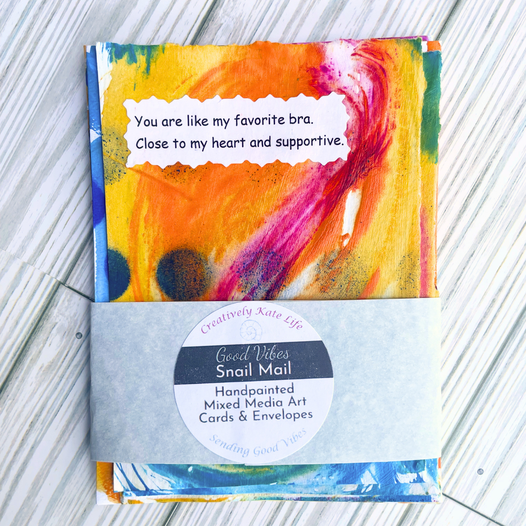 Good Vibes Snail Mail- Set of 4 Handpainted Cards with Envelopes, A