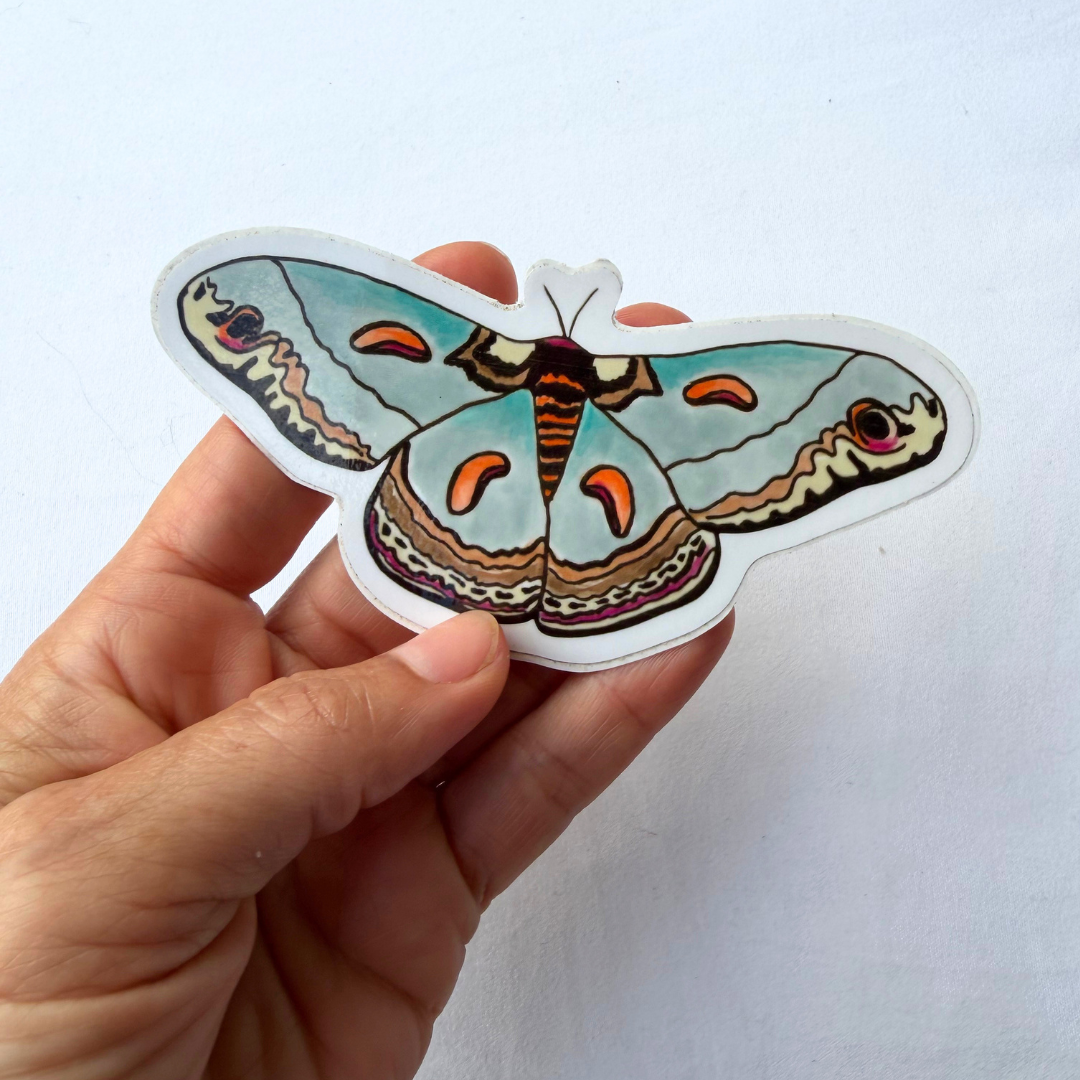 Cecropia Moth Colorful Sticker | Artist-Designed Vinyl Die-cut 3"