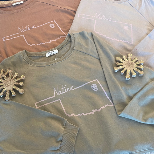 Native Tulsa Oklahoma French Terry Long Sleeve Tee Khaki Color