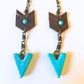 Native American Inspired Arrow Earrings with Turquoise-Colored Arrowhead and Leather