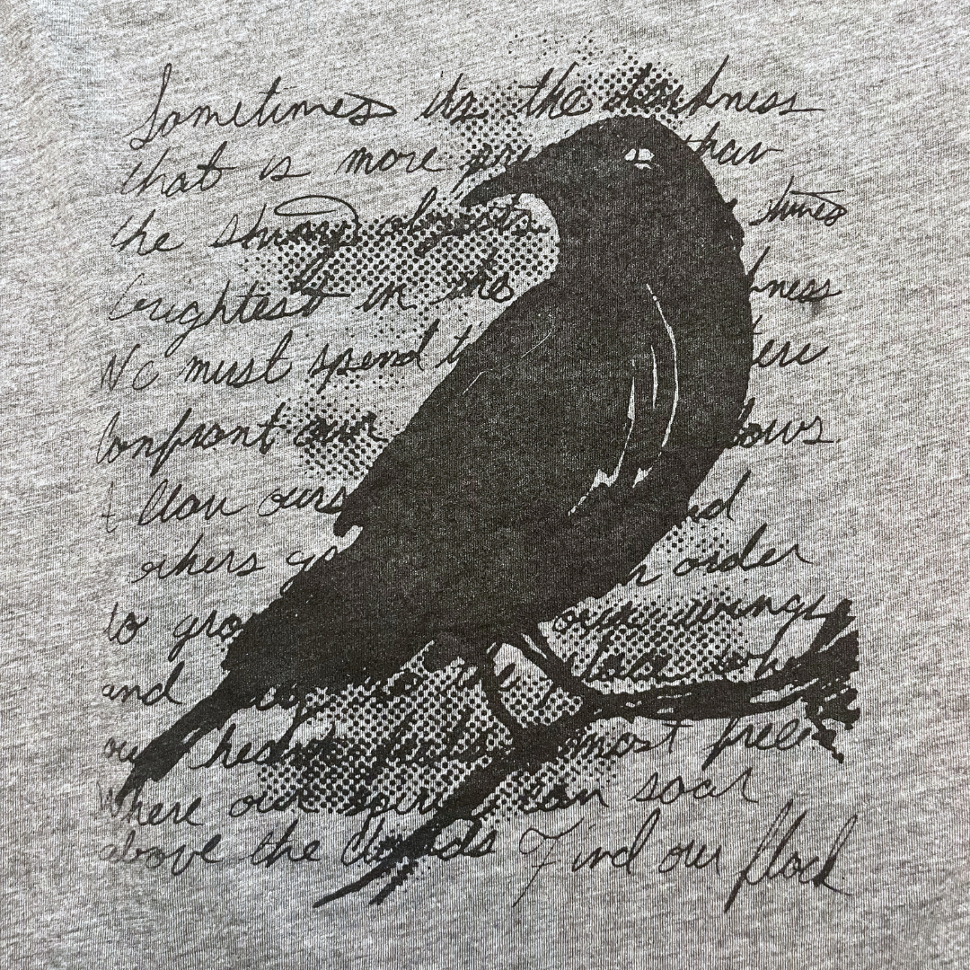 Gray Tank, Sleeveless Shirt with Crow Design