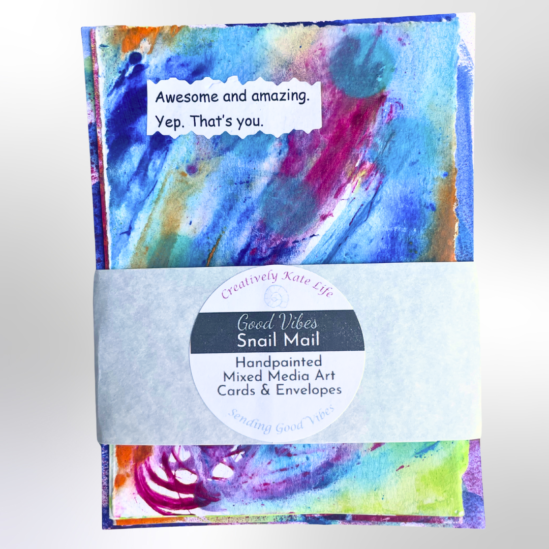 Good Vibes Snail Mail- Set of Four Artist Painted Cards with Envelopes- Amazing Pack