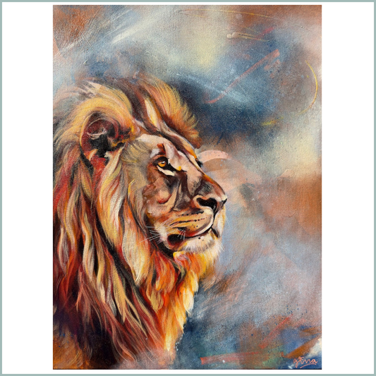 "Zenith" Lion Painting by Gina Alusi