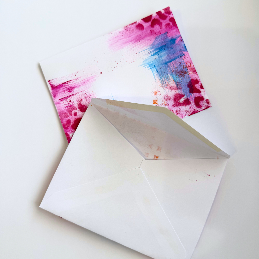 Good Vibes Snail Mail “Bosom Buddy Pack” featuring four handpainted friendship cards with playful, heartfelt quotes, wrapped with a glitter band and heart sticker, designed for meaningful handwritten notes and creative connection.