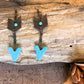 Native American Inspired Arrow Earrings with Turquoise-Colored Arrowhead and Leather