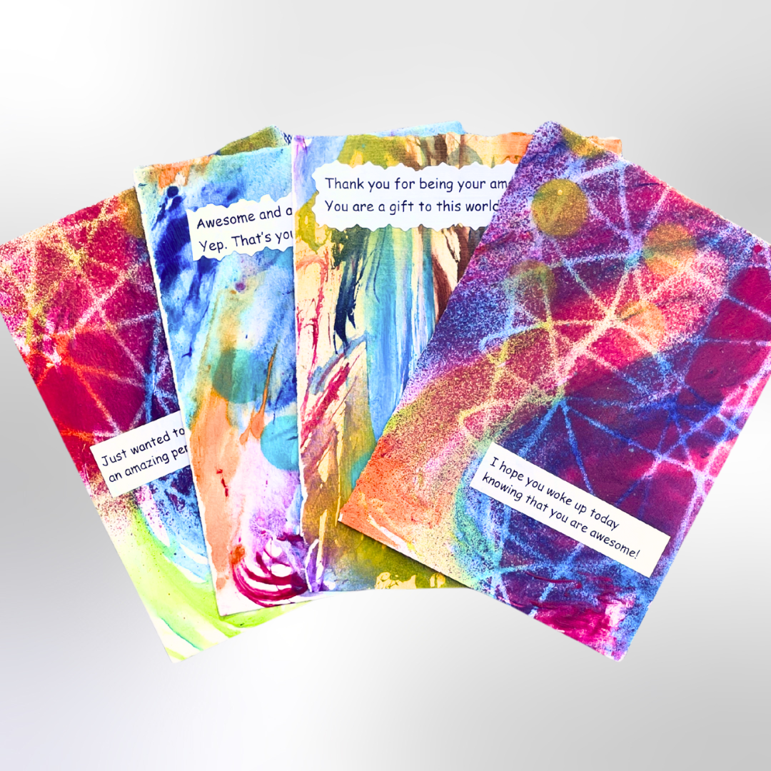 Good Vibes Snail Mail- Set of Four Artist Painted Cards with Envelopes- Amazing Pack