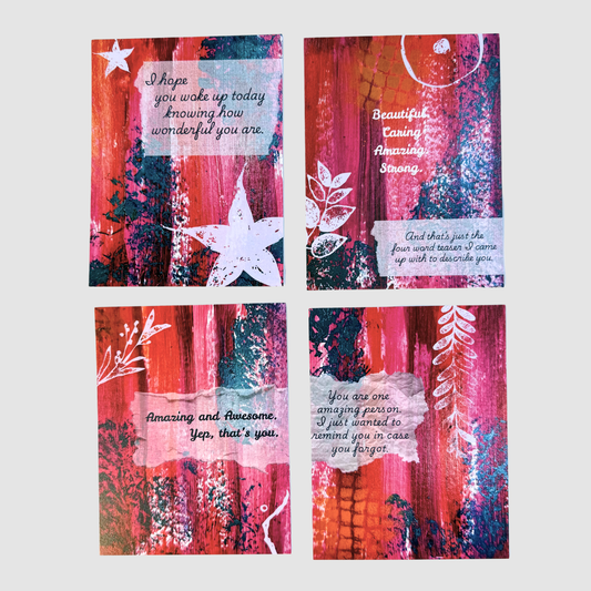 Good Vibes Snail Mail- Set of Four Artist Painted Cards- Amazing Pack