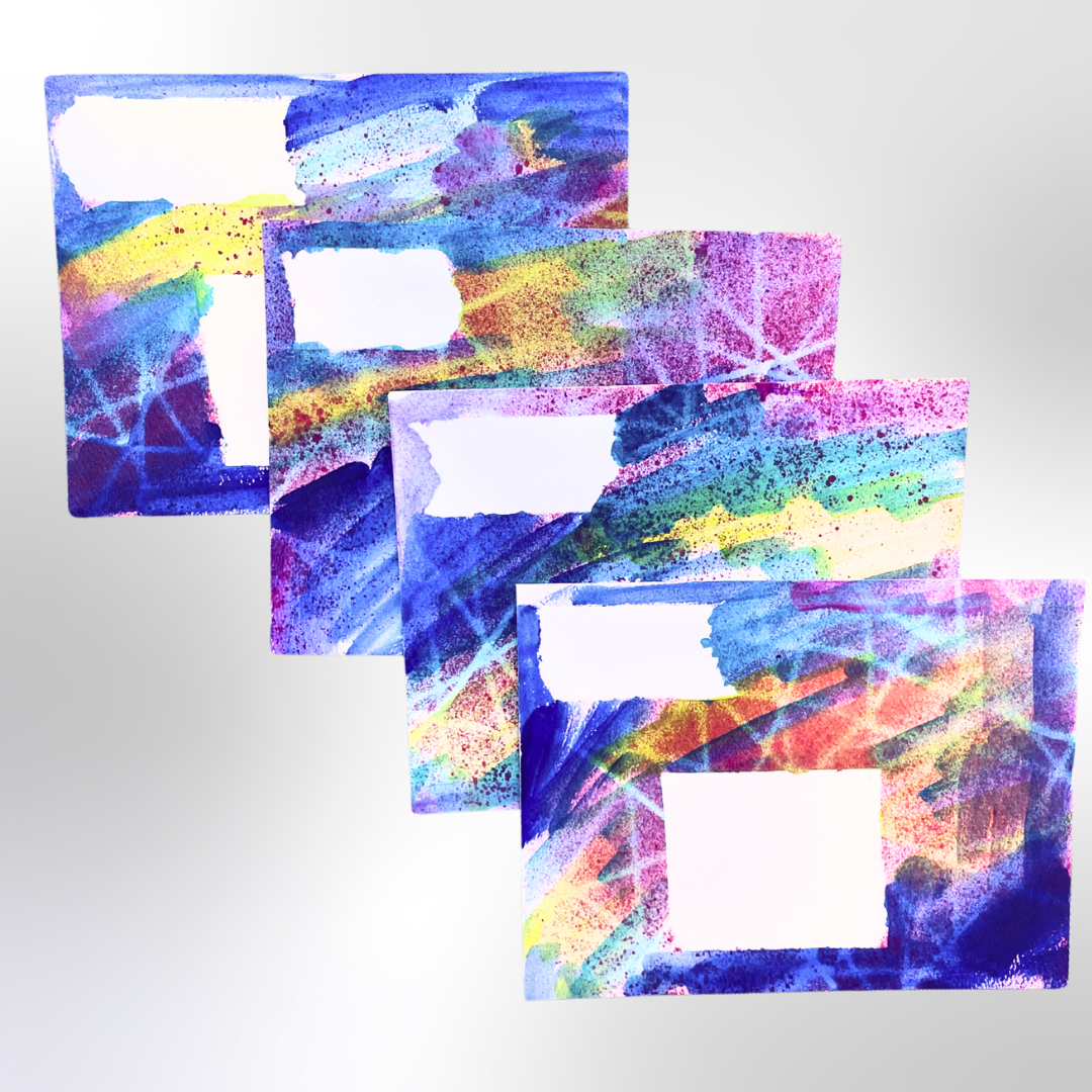 Good Vibes Snail Mail- Set of Four Artist Painted Cards with Envelopes- Amazing Pack