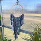 Boho Suncatcher Dreamcatcher: Wooden Bead Hoop, Copper Wire with Quartz Rock & Gemstones, Blues, Purples, Greens