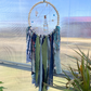 Boho Daydreamcatcher: Real Quartz, Wooden Bead Hoop, Blue, Green, Violet Hues