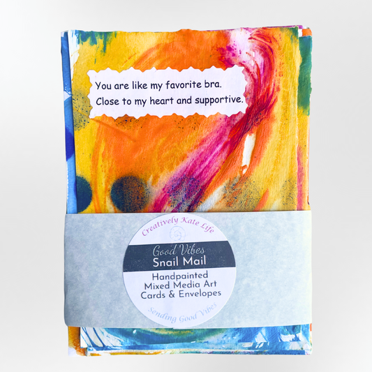 Good Vibes Snail Mail- Set of Four Artist Painted Cards with Envelopes, Bosom Buddy Pack