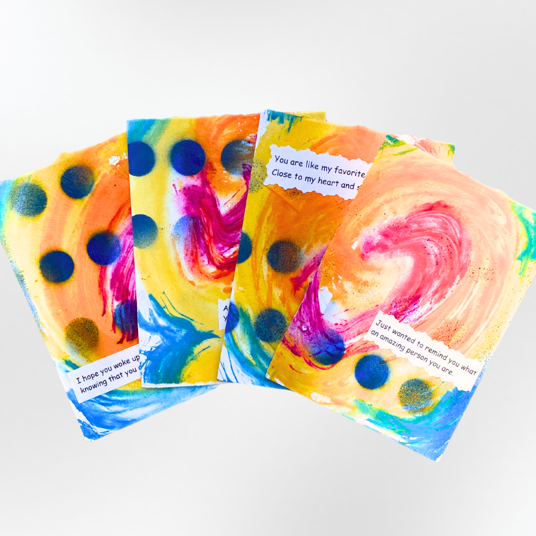 Good Vibes Snail Mail- Set of Four Artist Painted Cards with Envelopes, Bosom Buddy Pack