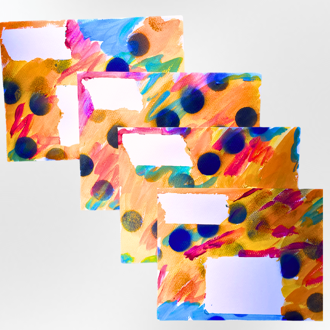 Good Vibes Snail Mail- Set of Four Artist Painted Cards with Envelopes, Bosom Buddy Pack