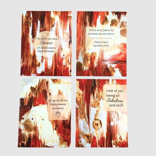 Good Vibes Snail Mail- Set of Four Artist Painted Cards, Fabulous Pack