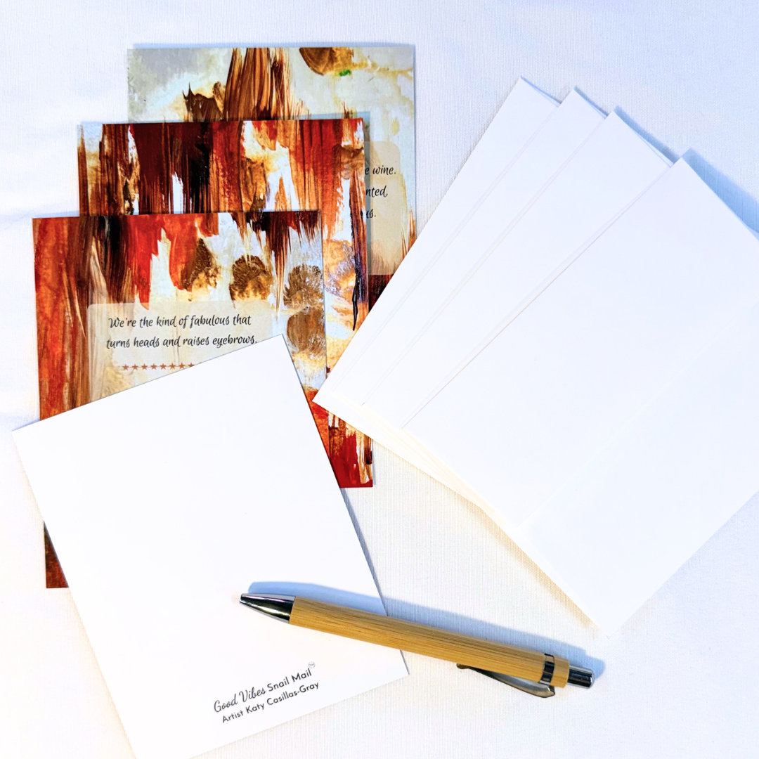 Good Vibes Snail Mail- Set of Four Artist Painted Cards, Fabulous Pack