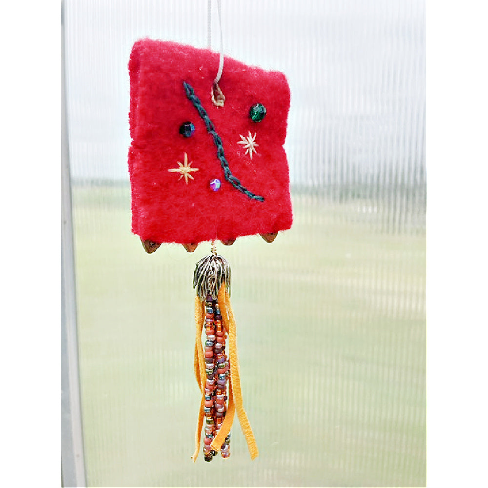 Fiber Symphony: Hand-Felted Embellished Window Hanging