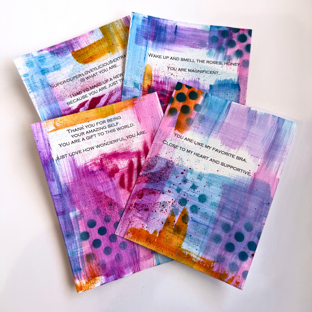 Good Vibes Snail Mail- Set of Four Artist Painted Cards with Envelopes, Bosom Buddy Pack