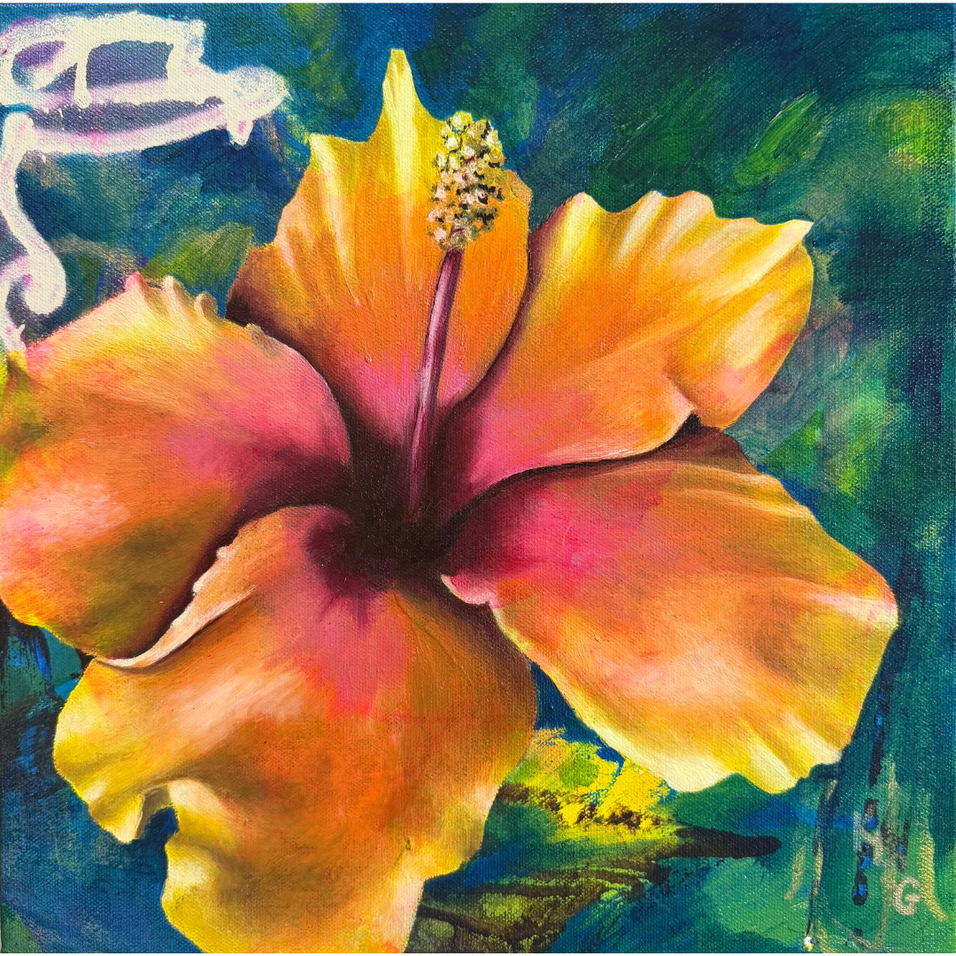 "Happiness" | Original Yellow Chinese Hibiscus Floral Art, 10"x10"
