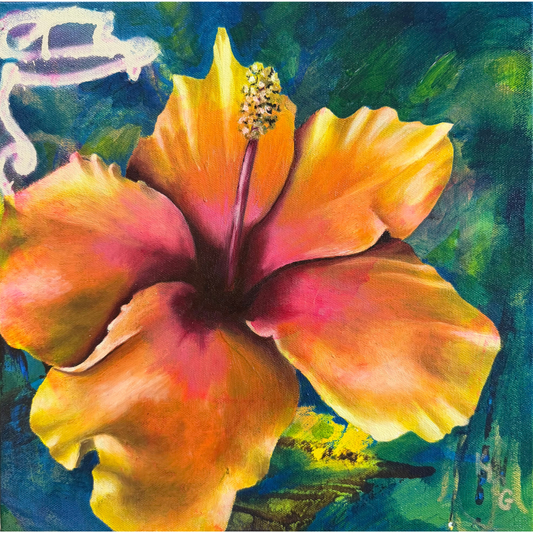 "Happiness" | Original Yellow Chinese Hibiscus Floral Art, 10"x10"