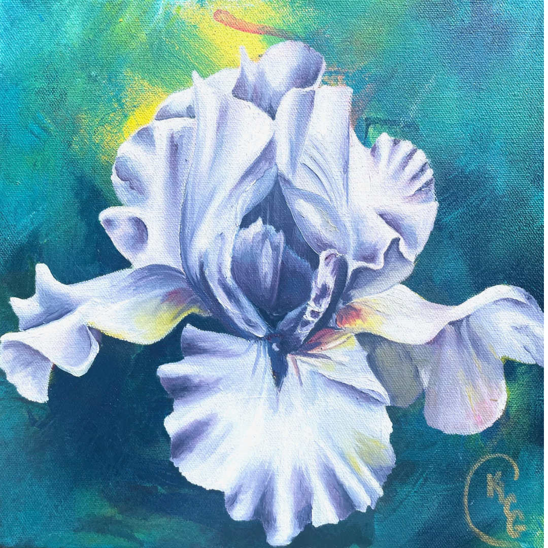 "Encouragement" | Original 10"x10" Mixed Media Painting, Floral, Iris