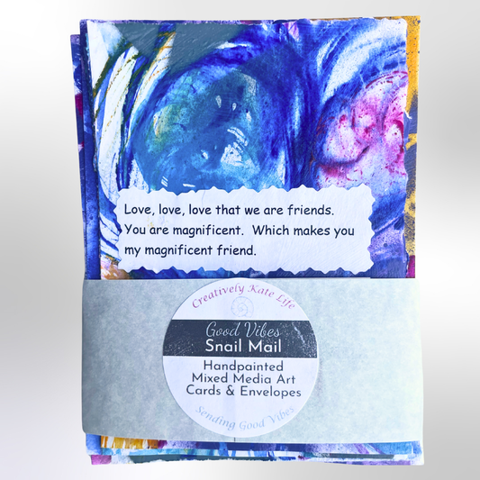 Good Vibes Snail Mail- Set of Four Artist Painted Cards with Envelope- Magnificent Pack