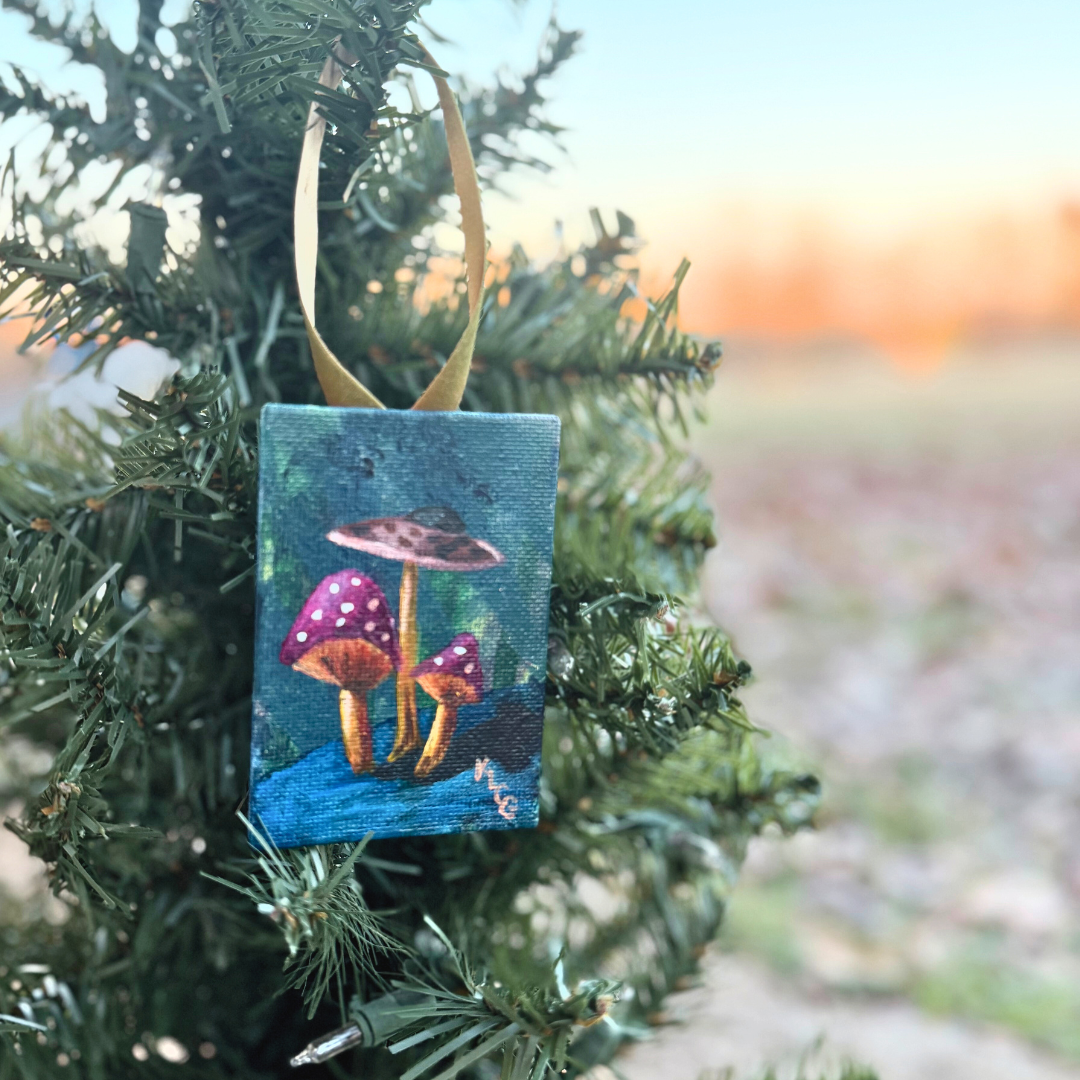 Shroom Love-Ornaments-Mini Paintings-Magenta Mushroom Edition