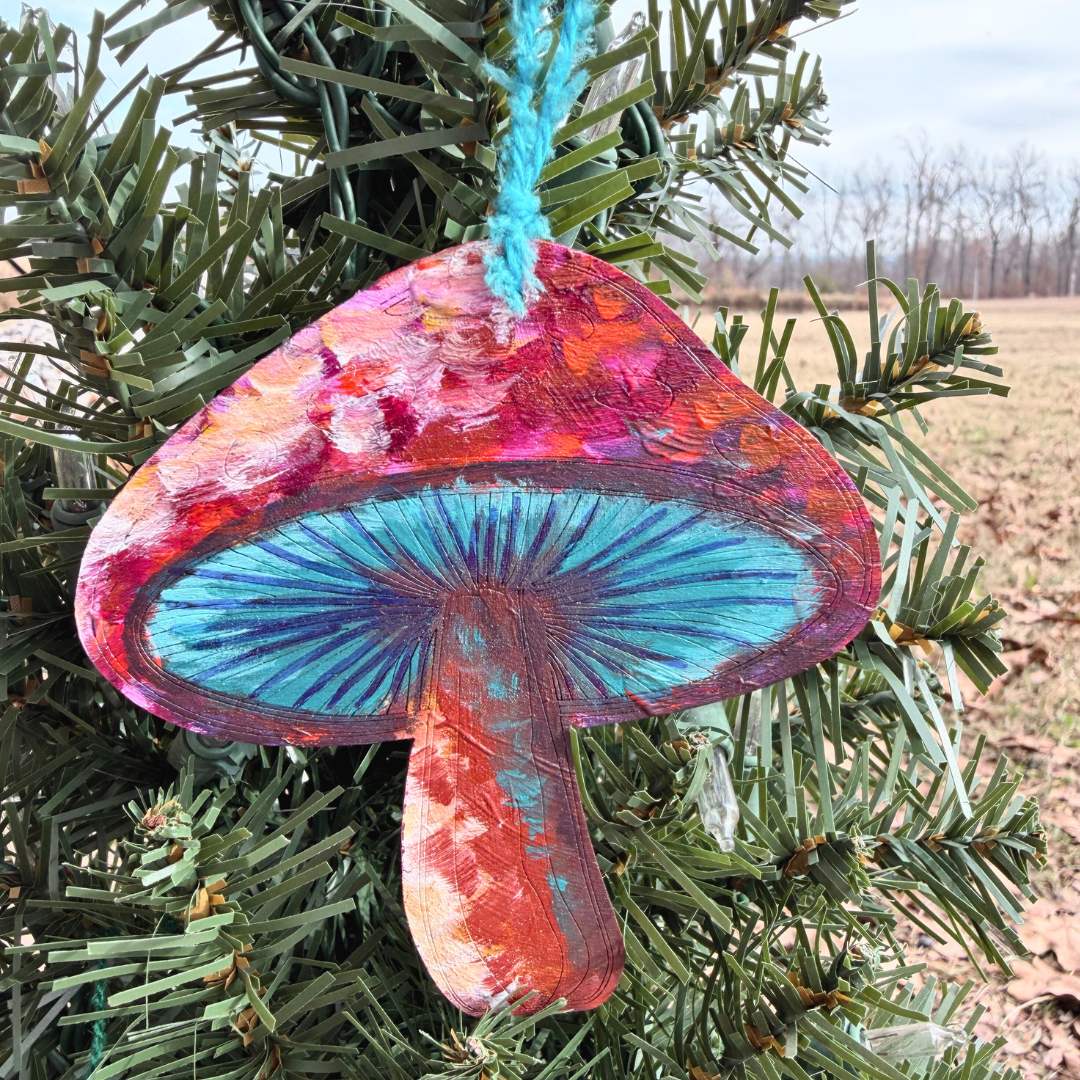 Wooden Handpainted Mushroom Ornaments- Multi-Color