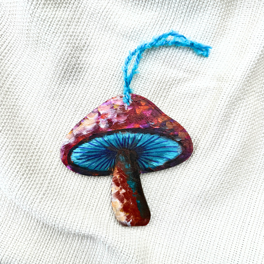 Wooden Handpainted Mushroom Ornaments- Multi-Color