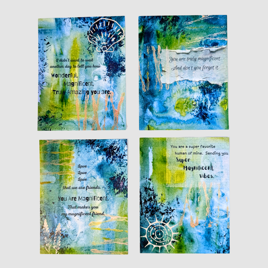 Good Vibes Snail Mail- Set of Four Artist Painted Cards- Magnificent Pack