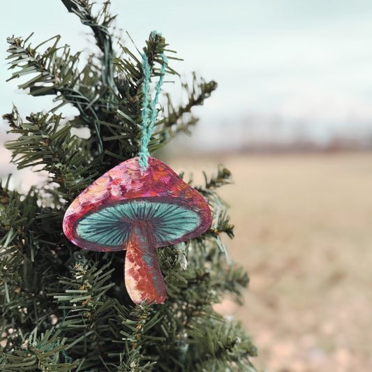 Wooden Handpainted Mushroom Ornaments- Multi-Color