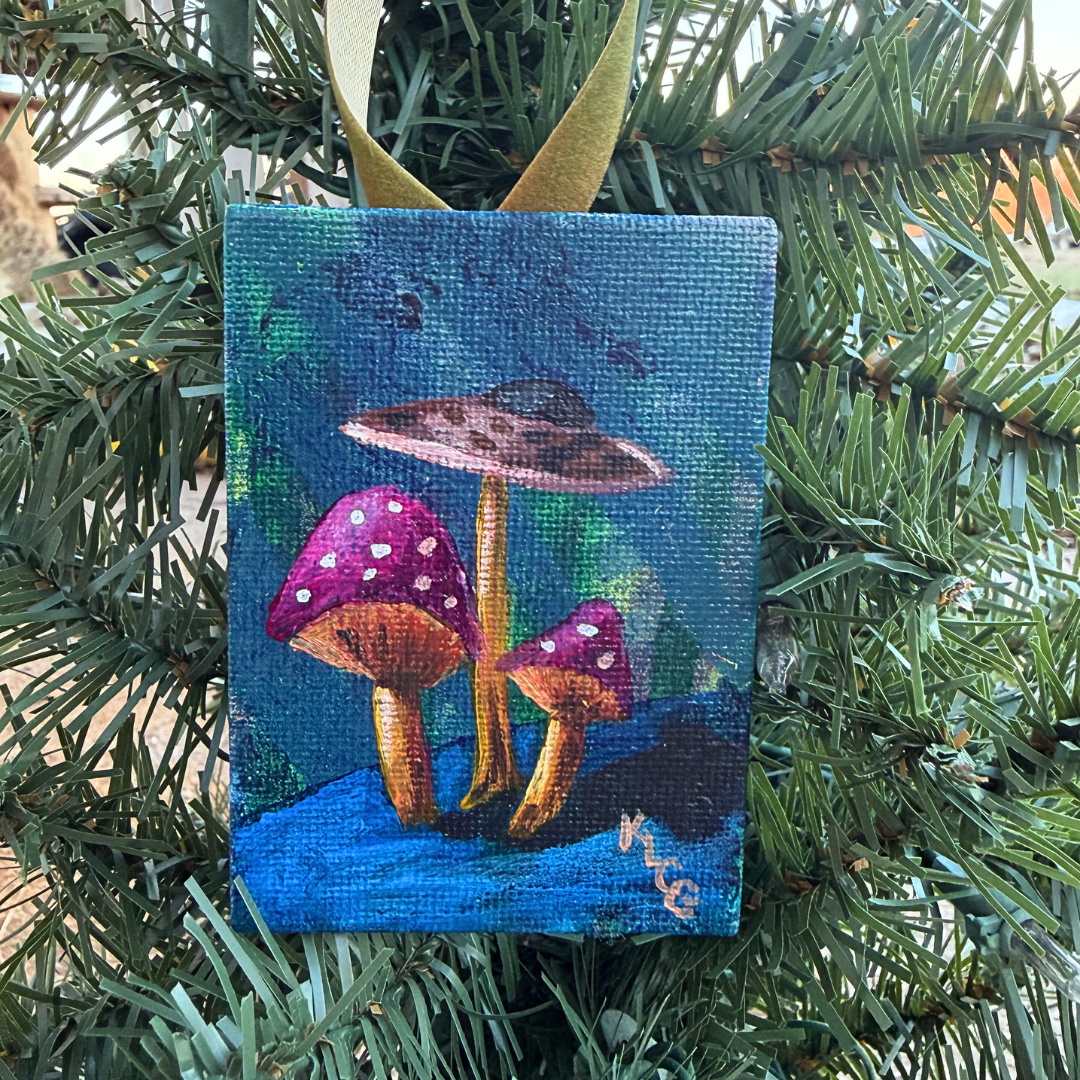 Shroom Love-Ornaments-Mini Paintings-Magenta Mushroom Edition
