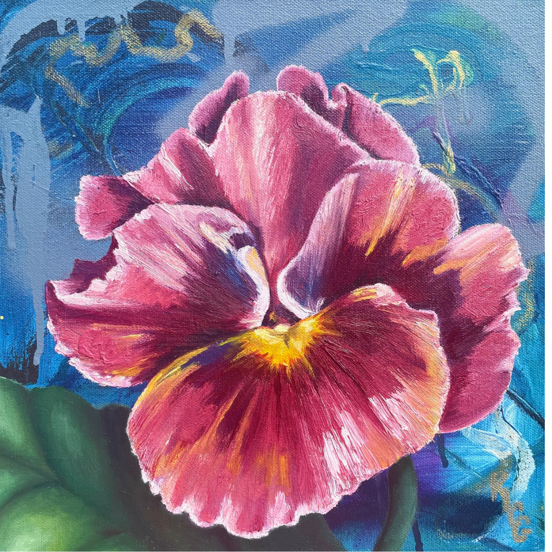 "Thoughts of You" | Original Pink Pansy Floral Art, 8"x8"