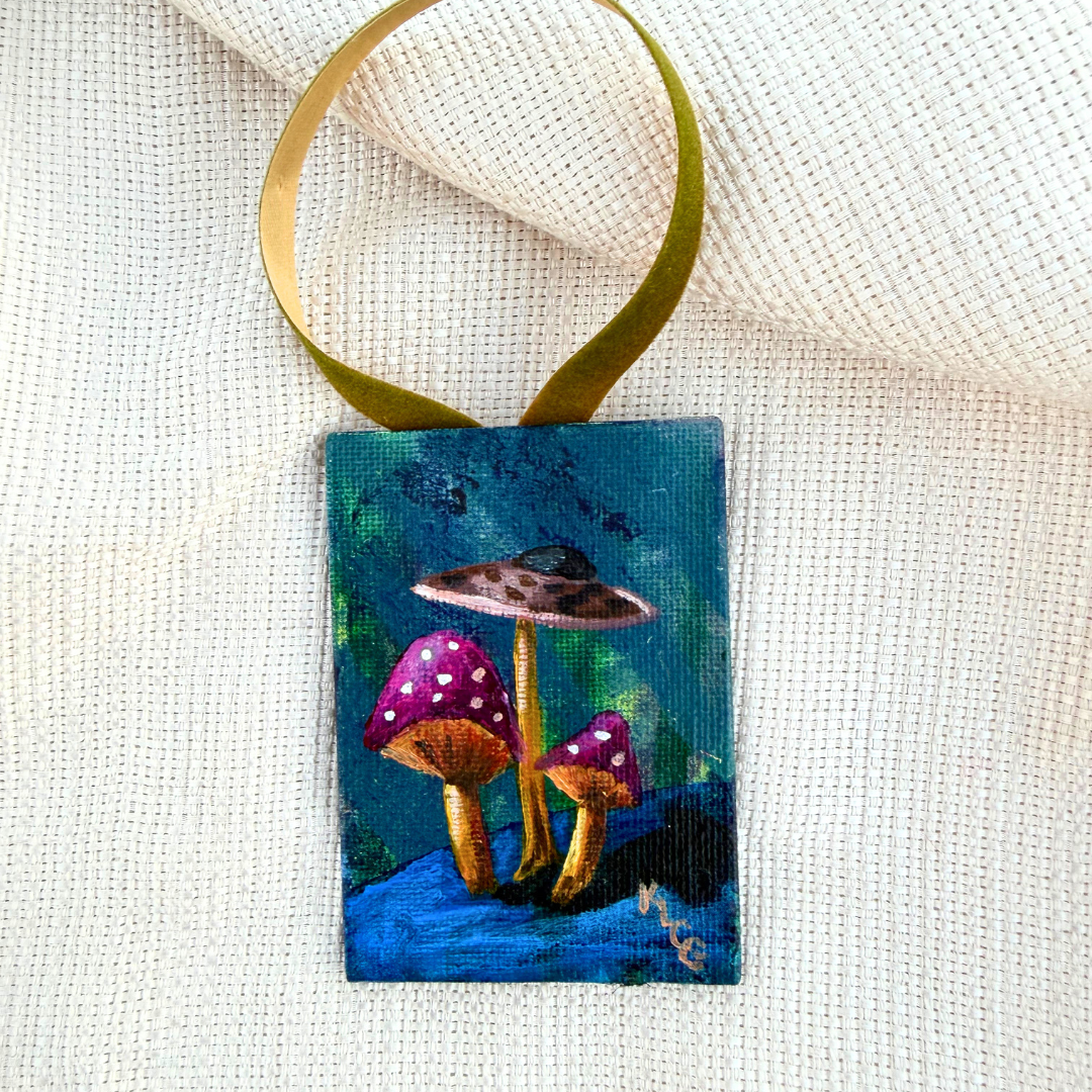 Shroom Love-Ornaments-Mini Paintings-Magenta Mushroom Edition