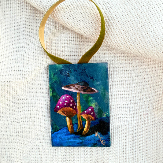 Shroom Love-Ornaments-Mini Paintings-Magenta Mushroom Edition